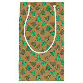 クリスマスツリーパターンゴールデンブロンズ スモールペーパーバッグ