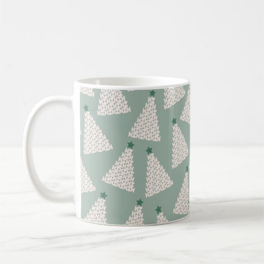 クリスマスツリーパターンセージ緑 コーヒーマグカップ (左)