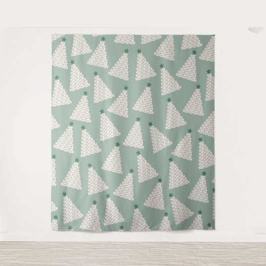 クリスマスツリーパターンセージ緑 タペストリー (正面)