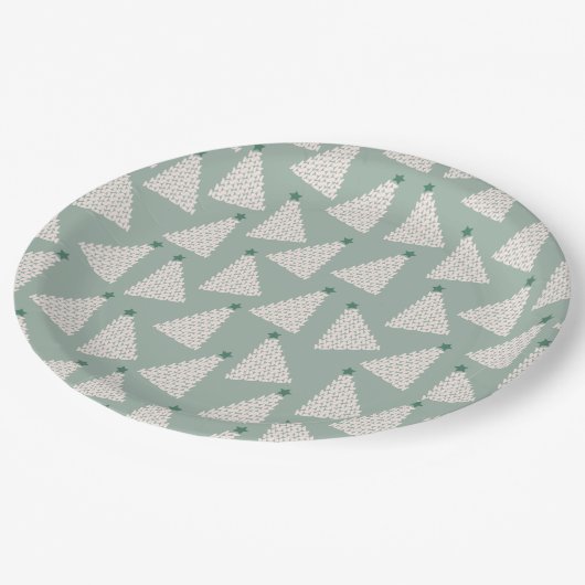 クリスマスツリーパターンセージ緑 ペーパープレート (アングル)