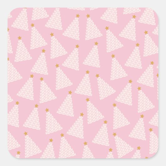 クリスマスツリーパターンピンク スクエアシール (正面)