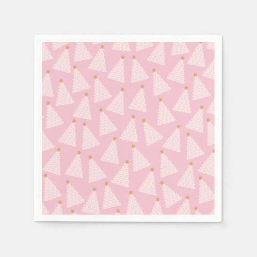 クリスマスツリーパターンピンク スタンダードカクテルナプキン (正面)