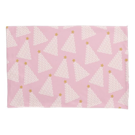 クリスマスツリーパターンピンク 枕カバー (正面)