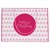 クリスマスツリーパターンホットピンク ラージペーパーバッグ (正面)