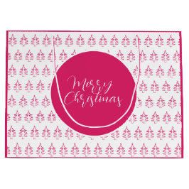 クリスマスツリーパターンホットピンク ラージペーパーバッグ