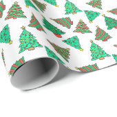 クリスマスツリーパターンホリデーホワイト ラッピングペーパー (ロールコーナー)