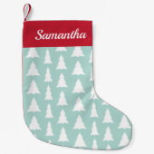 クリスマスツリーパターンミントグリーン名前をカスタムする スモールクリスマスストッキング (正面)