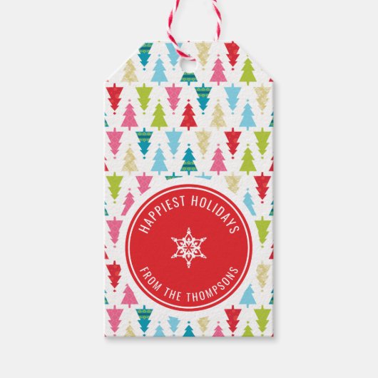 クリスマスツリーパターンモダンフェスティバルミニマル赤 ギフトタグ (正面)