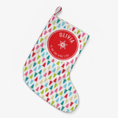 クリスマスツリーパターンモダンフェスティバルミニマル赤 スモールクリスマスストッキング (正面 (吊り時))