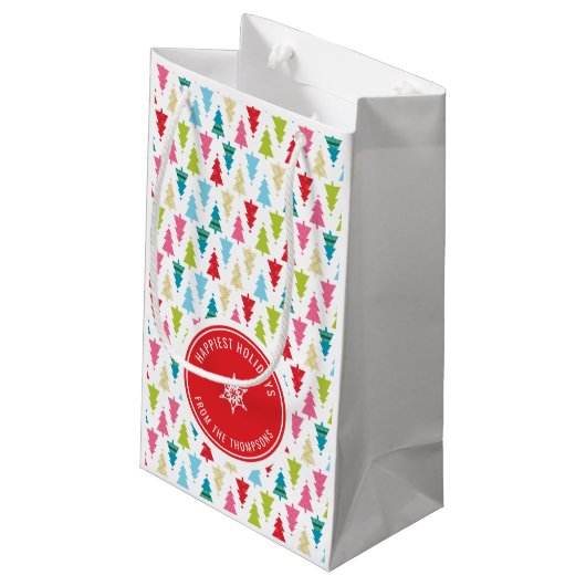 クリスマスツリーパターンモダンフェスティバルミニマル赤 スモールペーパーバッグ (裏面アングル)