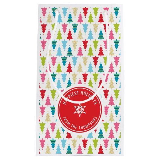 クリスマスツリーパターンモダンフェスティバルミニマル赤 スモールペーパーバッグ (正面)