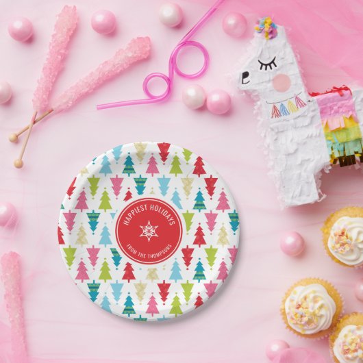 クリスマスツリーパターンモダンフェスティバルミニマル赤 ペーパープレート (パーティー)