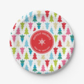 クリスマスツリーパターンモダンフェスティバルミニマル赤 ペーパープレート (正面)