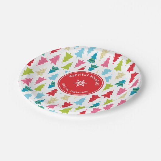 クリスマスツリーパターンモダンフェスティバルミニマル赤 ペーパープレート (アングル)