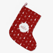 クリスマスツリーパターンモノグラムクリスマスストッキング ラージクリスマスストッキング (正面 (吊り時))