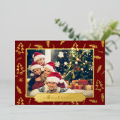 クリスマスツリーパターンレッドフォト金ゴールド 箔シーズンカード (立ち正面)