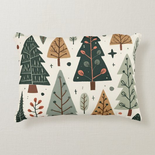 クリスマスツリーパターンヴィンテージ休日 アクセントクッション (正面)