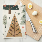 クリスマスツリーパターンヴィンテージ休日 キッチンタオル (四つ折り)