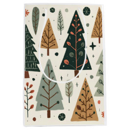 クリスマスツリーパターンヴィンテージ休日 ミディアムペーパーバッグ