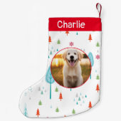 クリスマスツリーパターン名前をカスタムする及び写真装飾 スモールクリスマスストッキング (裏面)