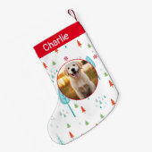 クリスマスツリーパターン名前をカスタムする及び写真装飾 スモールクリスマスストッキング (裏面 (吊り時))