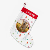 クリスマスツリーパターン名前をカスタムする及び写真装飾 スモールクリスマスストッキング (正面 (吊り時))