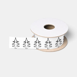 クリスマスツリーパターン白黒 サテンリボン