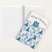 クリスマスツリーパターン赤面ピンクモノグラムの ノートブック (内側)