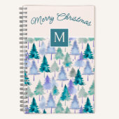 クリスマスツリーパターン赤面ピンクモノグラムの ノートブック (正面)