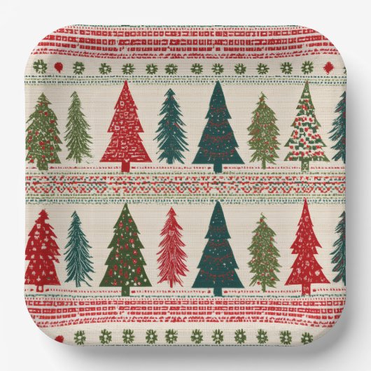 クリスマスツリーパターン(の模様が)ある ペーパープレート (正面)