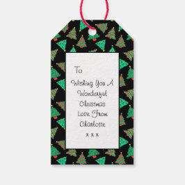クリスマスツリーパターン | カスタム黒 ギフトタグ