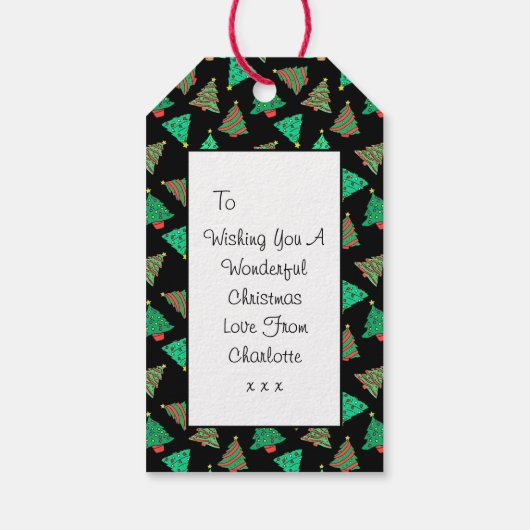 クリスマスツリーパターン | カスタム黒 ギフトタグ (裏面)