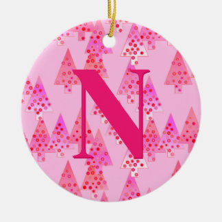 クリスマスツリーパターン、パステルピンクパーソナライズされた セラミックオーナメント