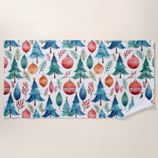 クリスマスツリーパターン ビーチタオル (正面)