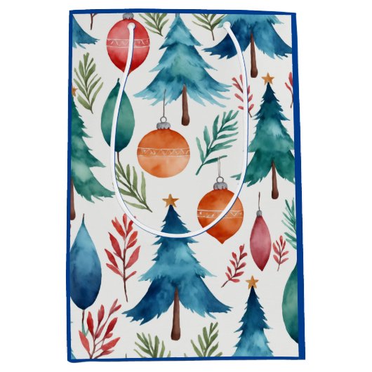 クリスマスツリーパターン ミディアムペーパーバッグ (正面)