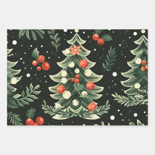 クリスマスツリーパターン ラッピングペーパーシート (正面3)