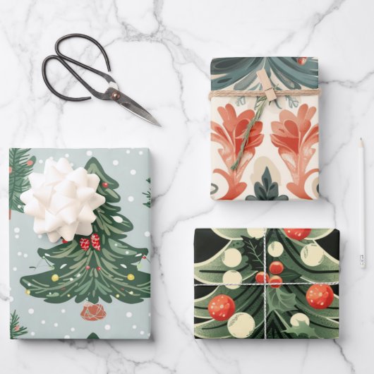 クリスマスツリーパターン ラッピングペーパーシート (正面)