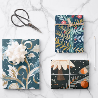 クリスマスツリーパターン ラッピングペーパーシート