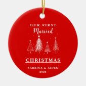 クリスマスツリーパターン |最初の結婚したクリスマス セラミックオーナメント (正面)