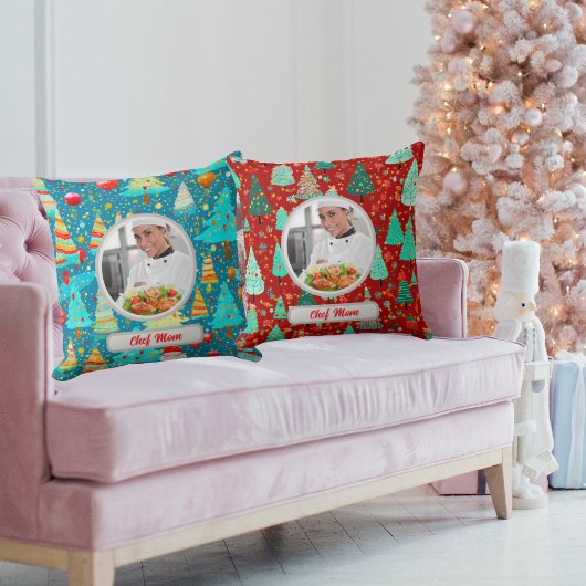 クリスマスツリーパーソナライズされたシェフ母の写真 クッション