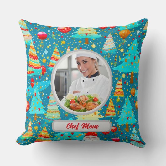 クリスマスツリーパーソナライズされたシェフ母の写真 クッション (正面)