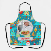 クリスマスツリーパーソナライズされたママ写真ホリデーギフト エプロン (正面)