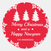 クリスマスツリーパーソナライズされたメリークリスマスレッド ラウンドシール (正面)