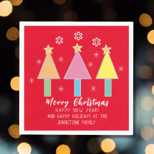 クリスマスツリーパーソナライズされた名かわいい赤紙 スタンダードカクテルナプキン