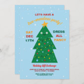 クリスマスツリーパーティーギフト交換ホリデー 招待状 (正面/裏面)