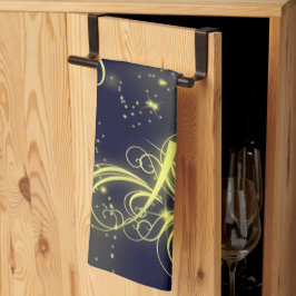 クリスマスツリーパーティー金ゴールドスターズネイビーブルーホリデーズ キッチンタオル