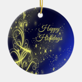 クリスマスツリーパーティー金ゴールドスターズネイビーブルーホリデーズ セラミックオーナメント
