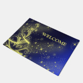 クリスマスツリーパーティー金ゴールドスターズネイビーブルーホリデーズ ドアマット (アングル)