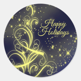 クリスマスツリーパーティー金ゴールドスターズネイビーブルーホリデーズ ラウンドシール