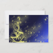 クリスマスツリーパーティー金ゴールドスターズネイビーブルーホリデーズ 出欠カード (裏面)